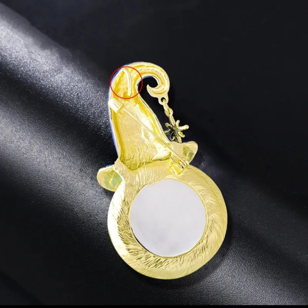 Moon Witch brooch pin enamel vintage style New 18k GP Swarovski crystals Ab - Picture 10 of 13